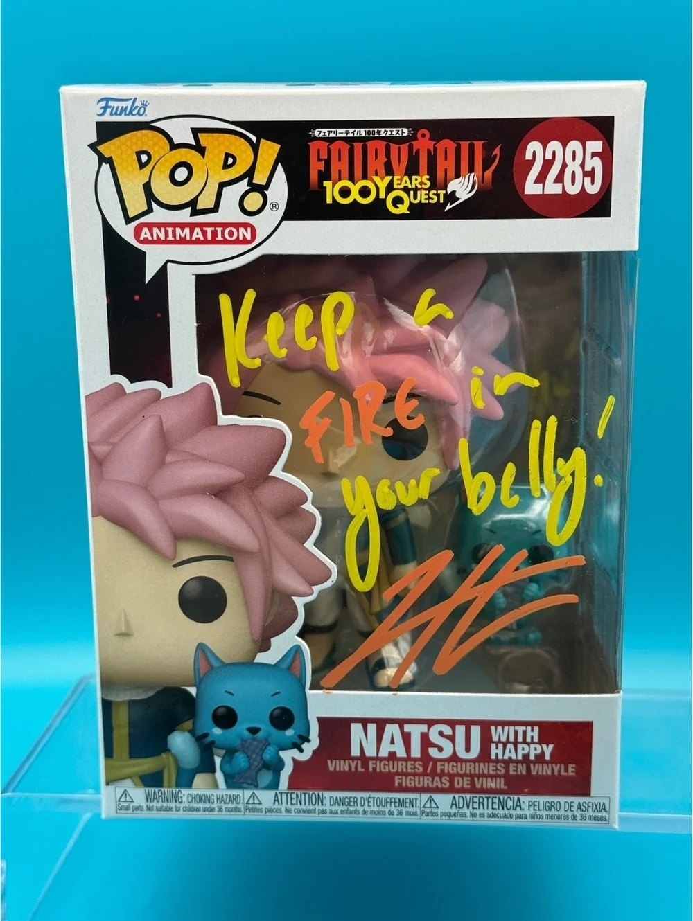 Todd Haberkorn Signed Natsu with Happy fairy tail Funko 2285 with MAS COA